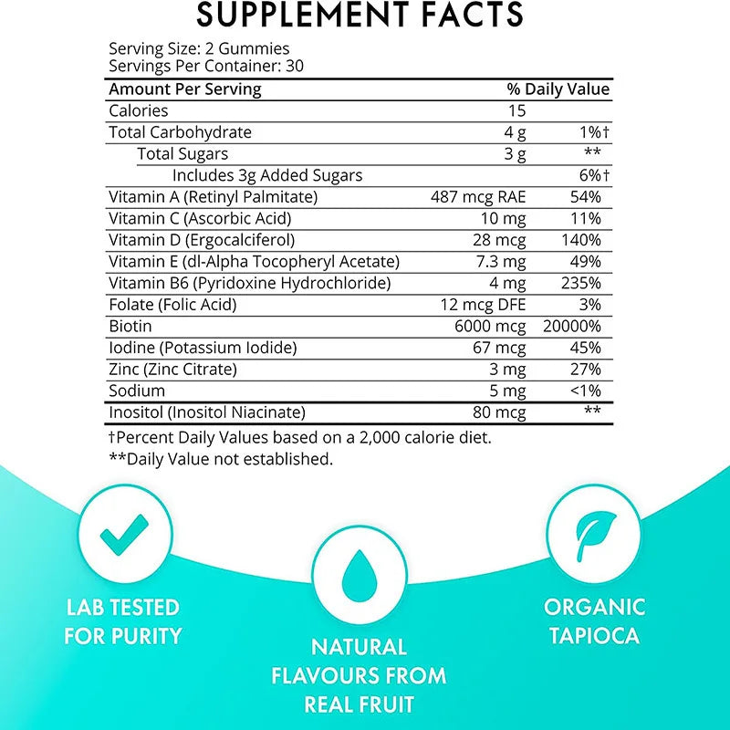 Bear Hair Vitamin Gummy Biotin 6000mcg Multivitamin Supplement Vegan Vitamin Hair, Skin & Nail Growth Gummies for Men & Women