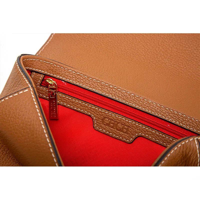 CHCH Women's Saddle Bag 2024 Autumn/Winter New Black Cow Leather Flip Small Square Bag Simple Commuter Diagonal Cross Bag