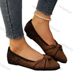 2025 Spring Autumn Pointed Bow Flat Shoes Women's Fashion Lightweight Comfortable Casual Shoes  Large Size Women Loafers