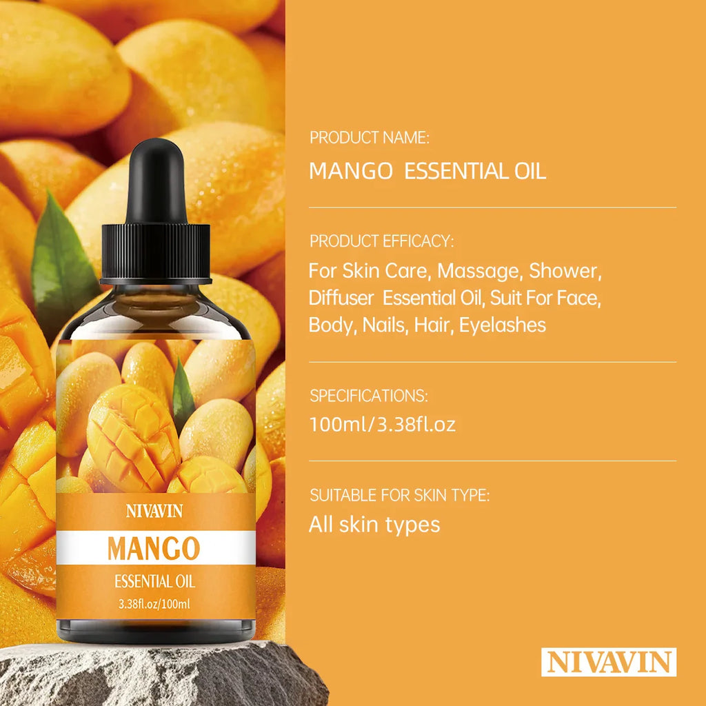 30ml/60ml/100ml mango essential oil is suitable for facial hydration, moisturizing, hair care, skin care, and perfume making