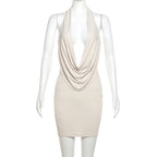 2025 New Diamond Pasted Solid Color Mini Dress Women Fashion Deep V-neck Strapless Dresses Female Trend Streetwear Clothing