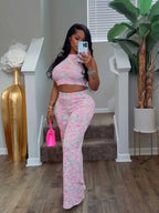 2 Piece Sets Womens Outfits Elegant Stretchy Knitted Summer Suit Sexy Sleeveless Top and Pant Suit Wholesale Dropshipping