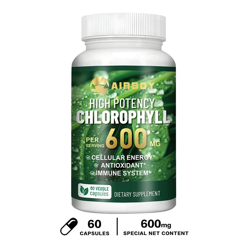 Chlorophyll Capsules 600mg - for Energy, Immunity, Skin & Internal Deodorant