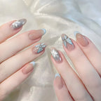 24pcs Romantic Y2k Star Press On Nails Gradient Blue French Style Gold Moon Designs Fake Nail Sweet Almond False Nails For Women