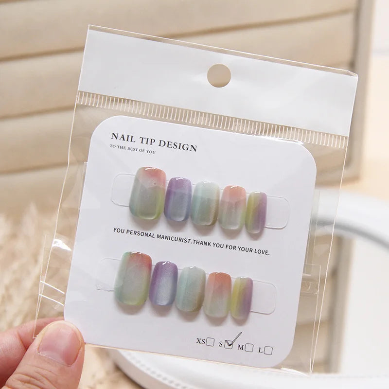 10 Pcs Women Fashion Chic Multicolor Cat Eye Spring Wear on Nail Patch Detachable Nail Patch Dyeing Nail Patch Clear Nail Patch