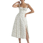 Comfortable Midi Dress for Women Sleeveless Party Dress Elegant Lace-up Bandeau Dress with Corset Design Side Split Hem Women's