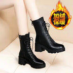 2025 Autumn and Winter New Ma Boots Female British Mid-tube Boots Korean Short Boots Tide Flat Female Leather Boots Women Shoes